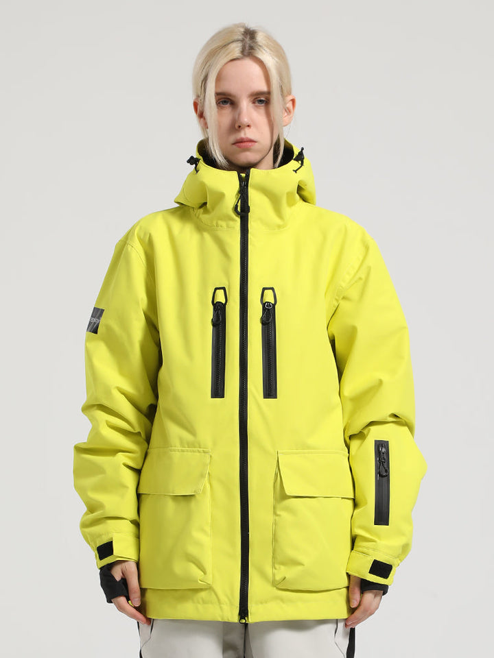 Women's Neon Yellow Fully Sealed Seam Two-Way Zipper Snow Jackets