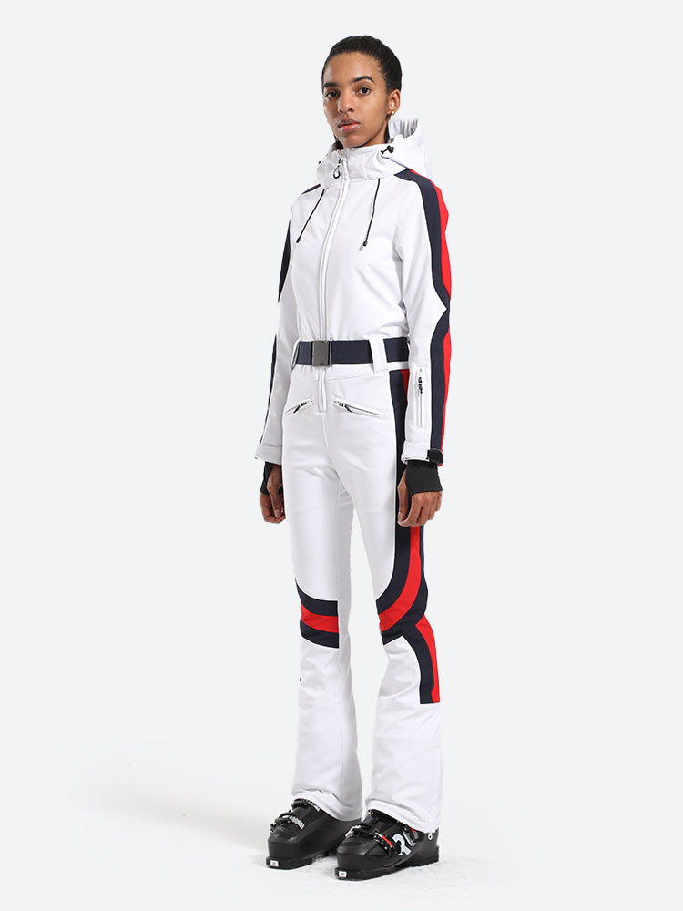 Women's White Stylish Athleticism One-Piece Ski Suit