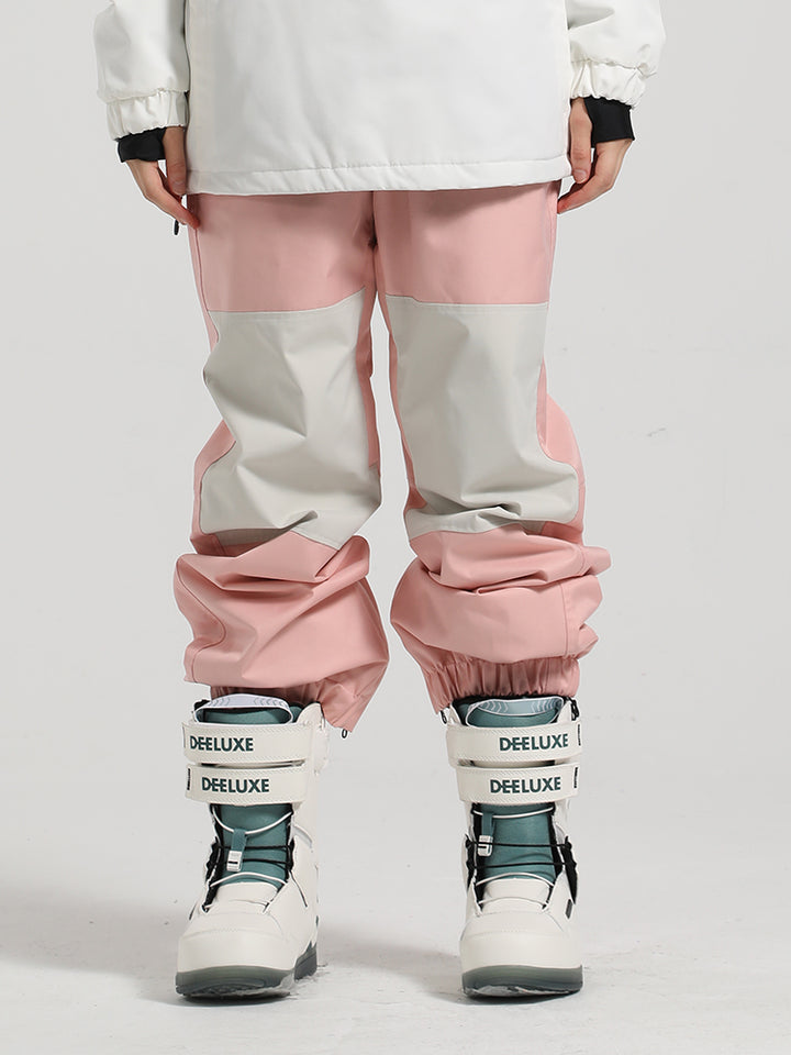 Unisex Army Green Color-Block Straight-Leg Snow Pants