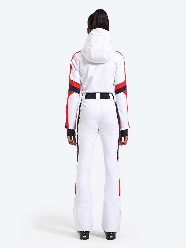 Women's White Stylish Athleticism One-Piece Ski Suit