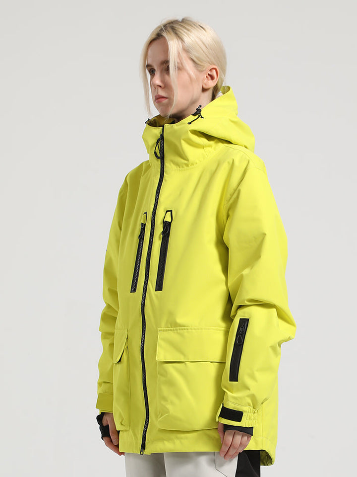 Women's Neon Yellow Fully Sealed Seam Two-Way Zipper Snow Jackets