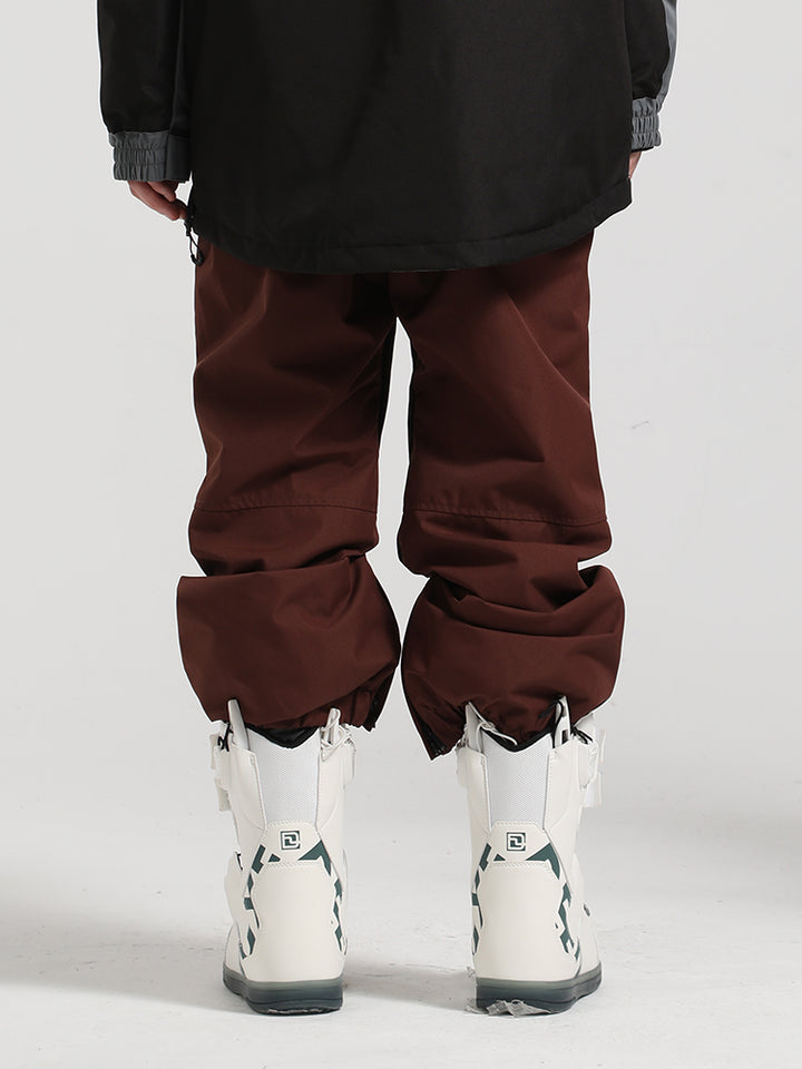 Unisex Army Green Color-Block Straight-Leg Snow Pants