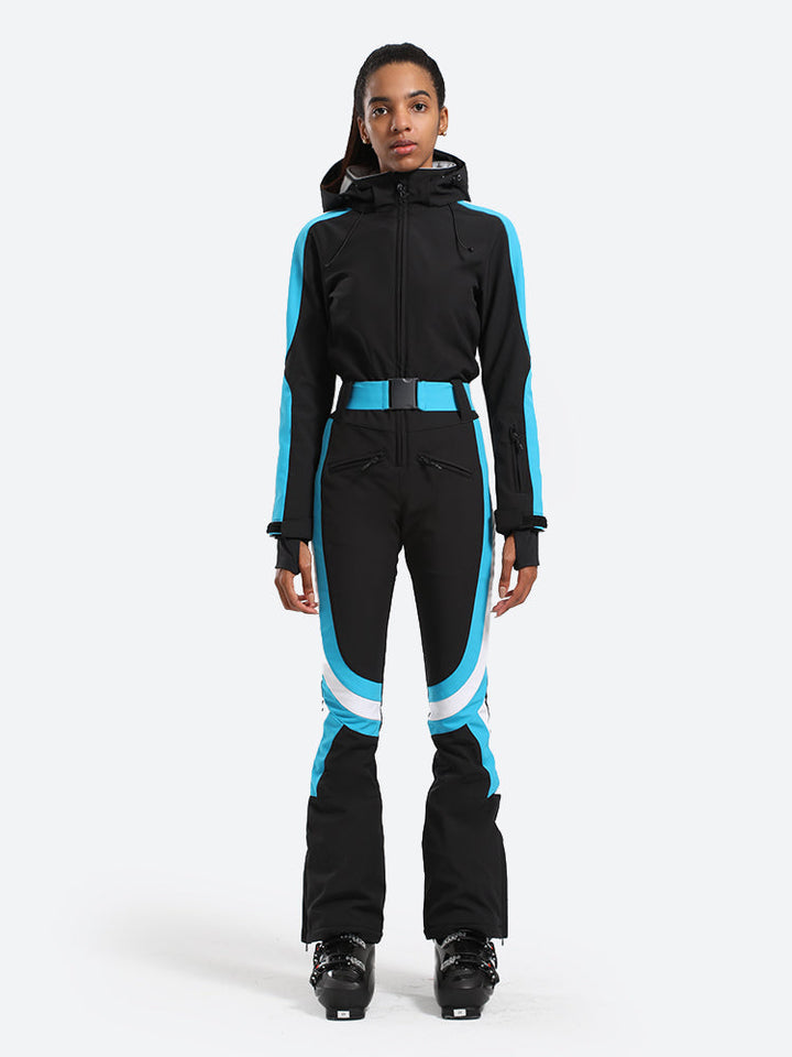 Gsou Snow Combinaison de ski une pièce à rayures verticales pour femme avec capuche 