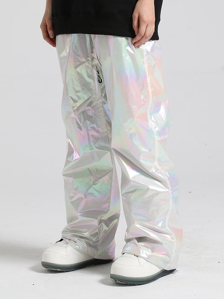 Men's Silver Stylish Glossy Waterproof Snow Pants