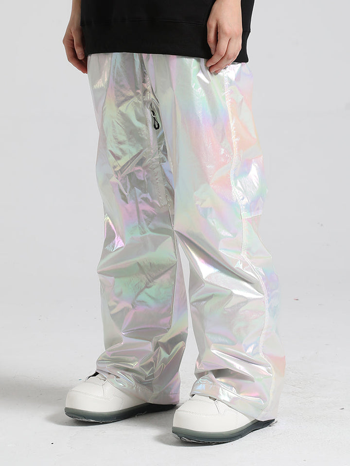 Women's Silver Stylish Glossy Waterproof Snow Pants