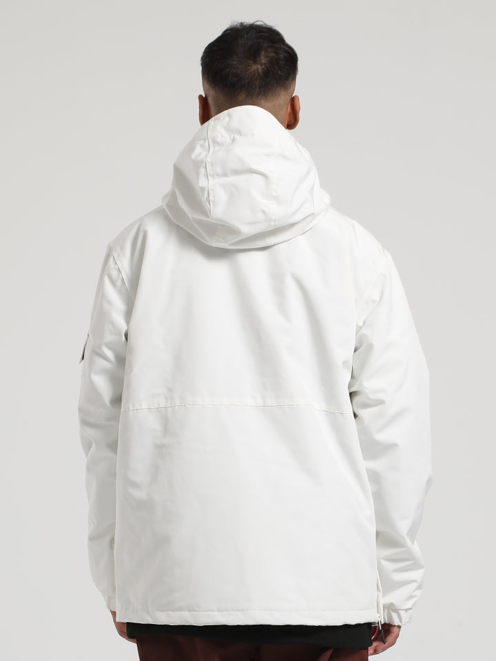 Men's White Asymmetrical Kangaroo Pocket Waterproof Insulated Snow Anoraks