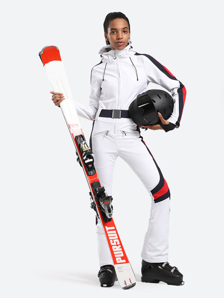 Gsou Snow Combinaison de ski une pièce à rayures verticales pour femme avec capuche 