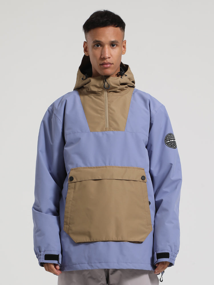 Men's Khaki & Beige Patchwork Kangaroo Pocket Snow Anoraks