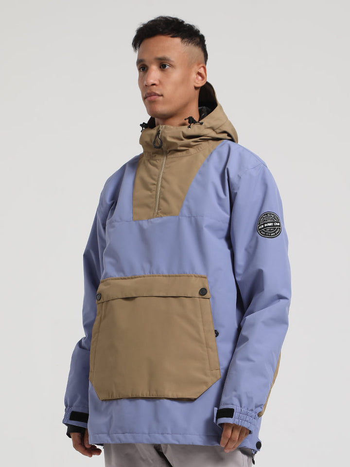 Men's Khaki & Beige Patchwork Kangaroo Pocket Snow Anoraks