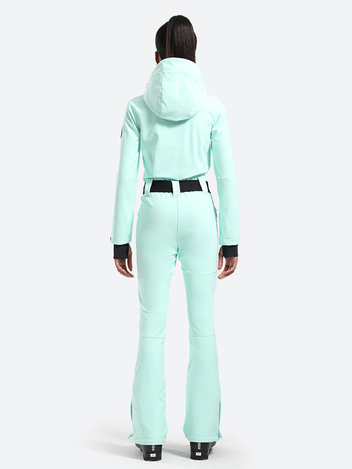 Women's White One-Piece Ski Suits with Removable Hood