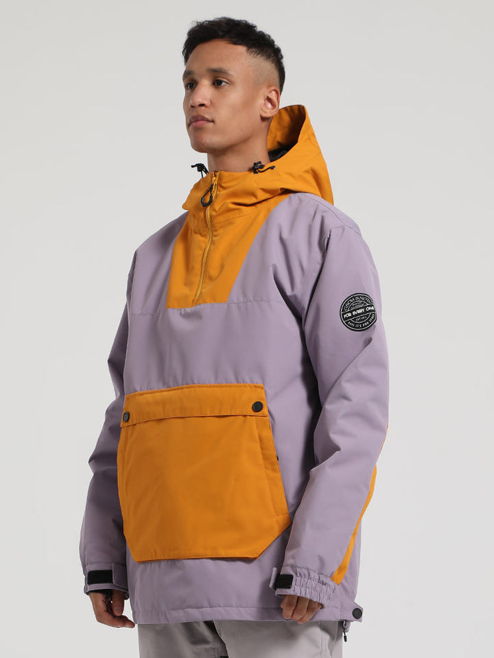 Men's Khaki & Beige Patchwork Kangaroo Pocket Snow Anoraks