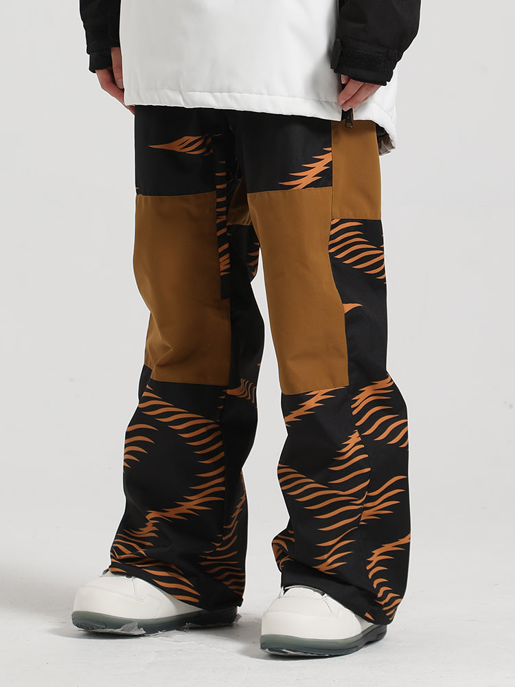 Men's Timber Tan Wavy Stripe Color-Block Snow Pants