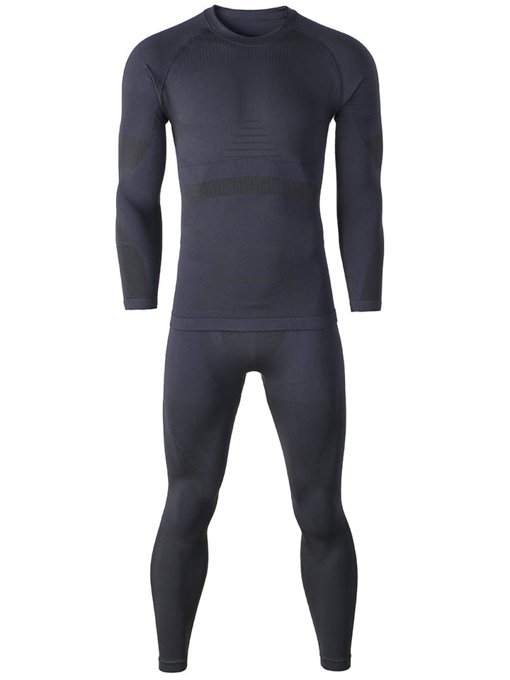 Gsou Snow Men's Winter Grey Ski Thermal Underwear Set Wicking Quick-Drying