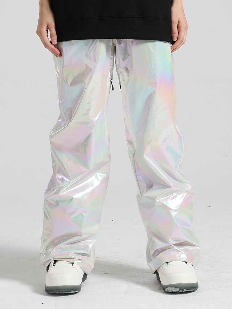 Men's Silver Stylish Glossy Waterproof Snow Pants