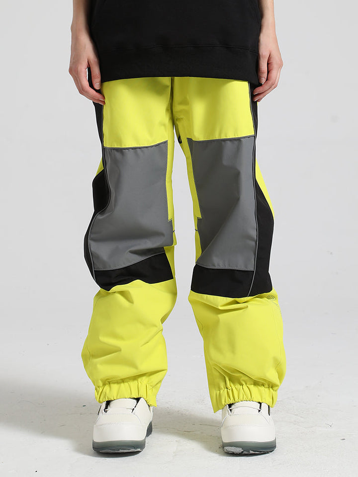 Women's Dark Green Contrast Stitching Straight-Leg Snow Pants