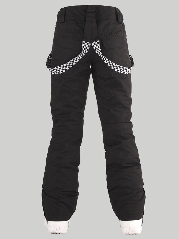 Women's Black Flare Snow Pants with Checkered Suspenders