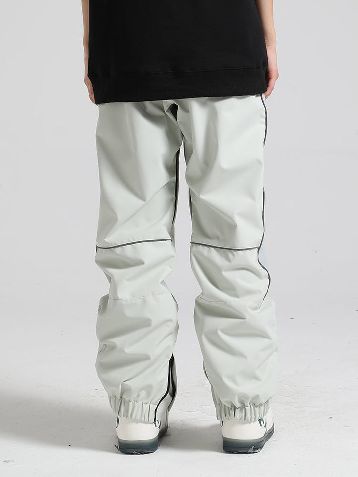 Men's Dark Green Contrast Stitching Straight-Leg Snow Pants