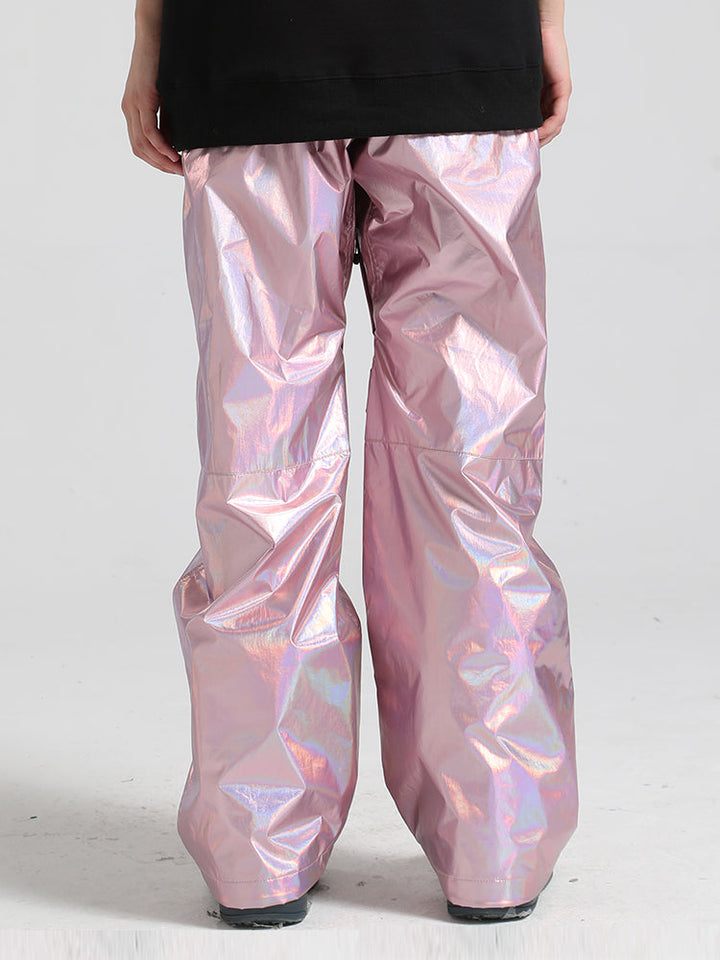 Women's Silver Stylish Glossy Waterproof Snow Pants