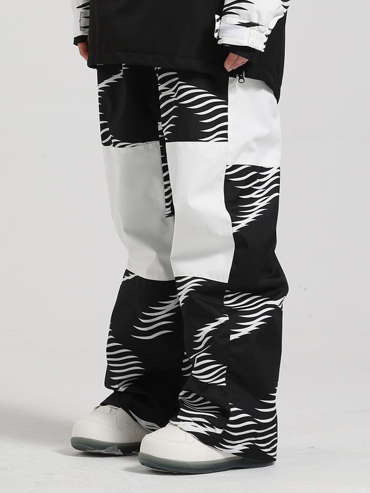 Women's White Wavy Stripe Color-Block Snow Pants