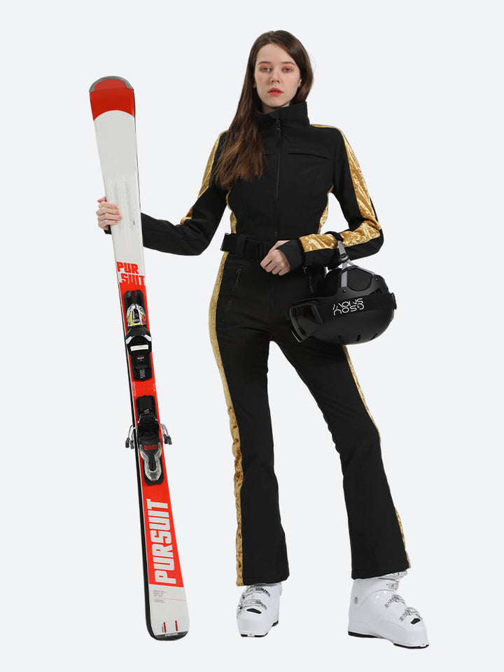 Women's Black Waterproof & Breathable One Piece Ski Suit