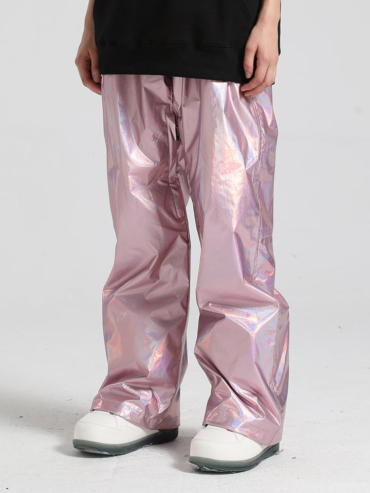 Women's Pink Stylish Glossy Waterproof Snow Pants