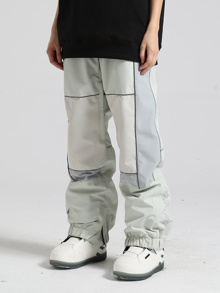 Women's Dark Green Contrast Stitching Straight-Leg Snow Pants