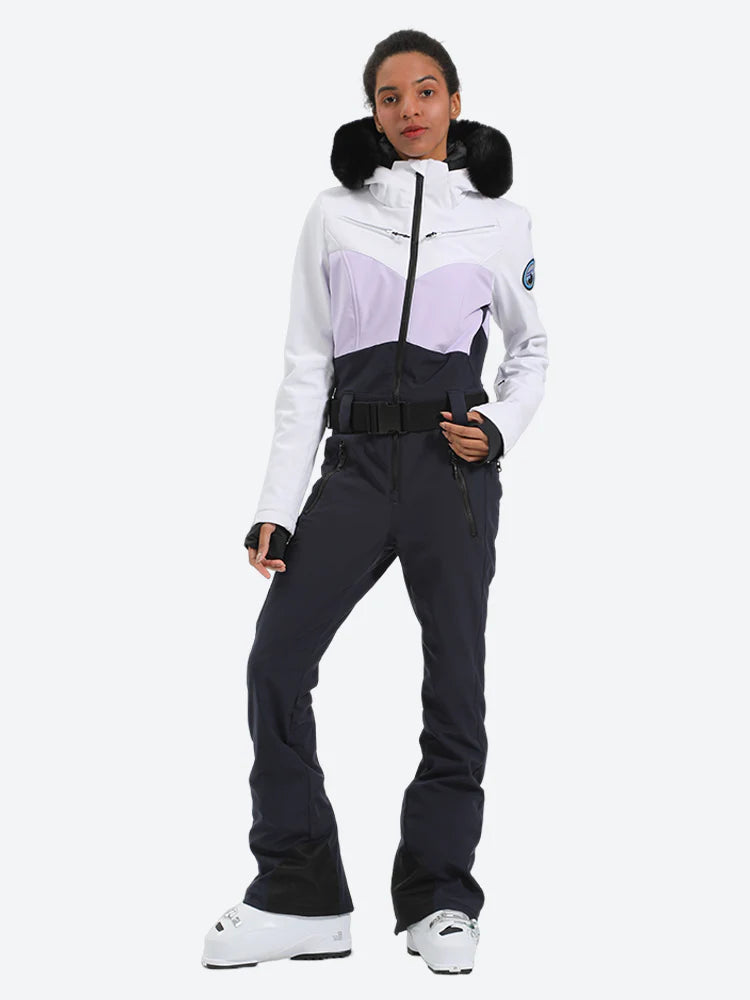 Gsou Snow Combinaison de ski une pièce en fausse fourrure pour femme 