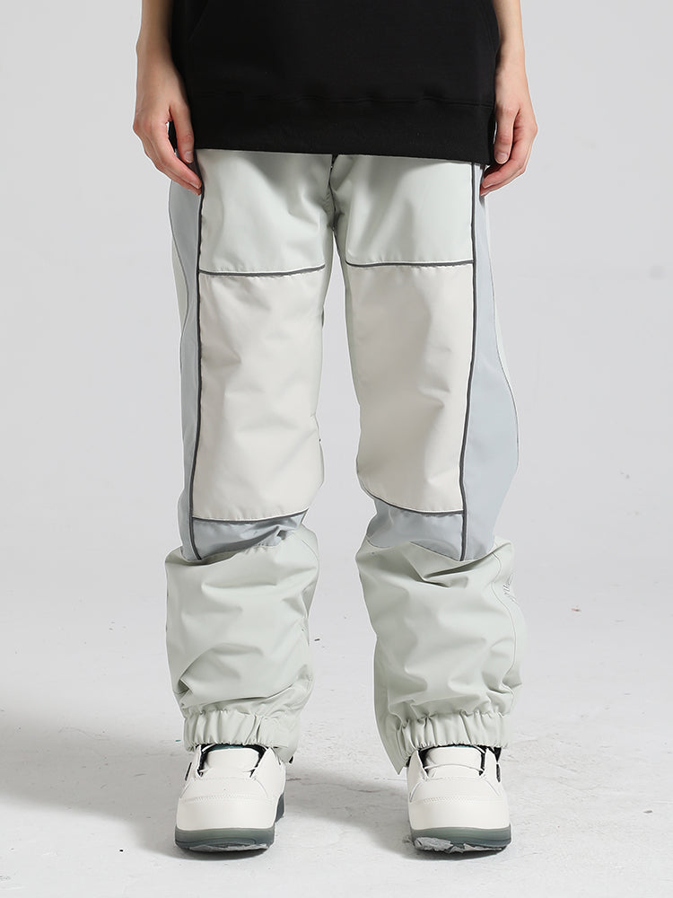 Men's Dark Green Contrast Stitching Straight-Leg Snow Pants