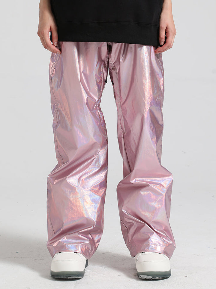 Men's Pink Stylish Glossy Waterproof Snow Pants