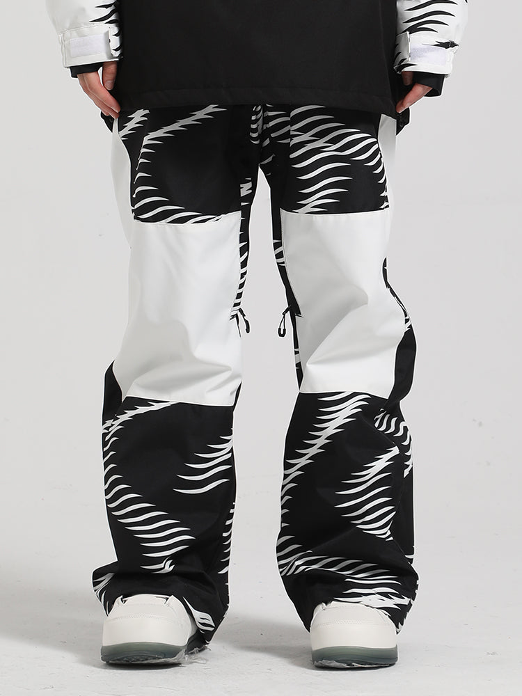 Women's White Wavy Stripe Color-Block Snow Pants