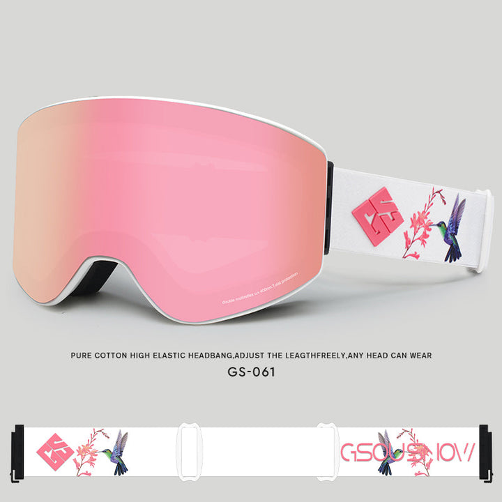 Gsou Snow Lunettes de ski cylindriques argentées pour adulte, anti-buée, verres interchangeables, sans cadre