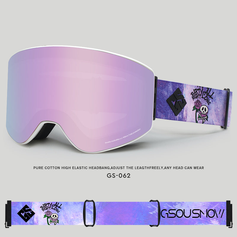 Gsou Snow Lunettes de ski cylindriques argentées pour adulte, anti-buée, verres interchangeables, sans cadre