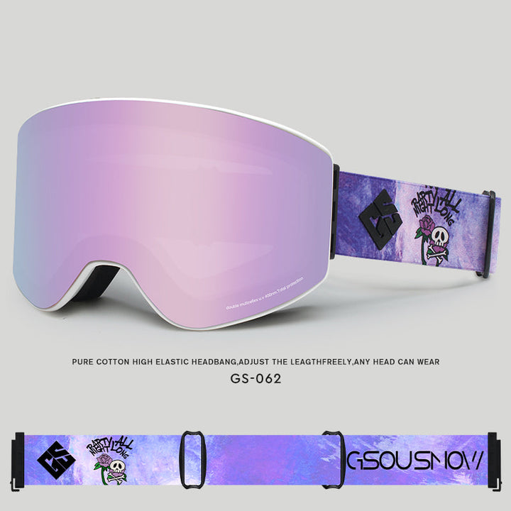 Gsou Snow Lunettes de ski cylindriques argentées pour adulte, anti-buée, verres interchangeables, sans cadre