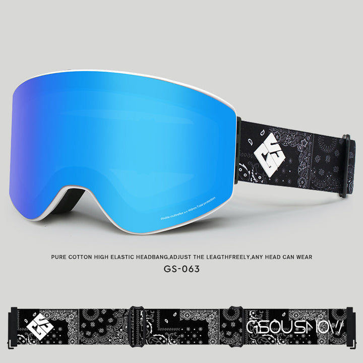 Gsou Snow Lunettes de ski cylindriques argentées pour adulte, anti-buée, verres interchangeables, sans cadre