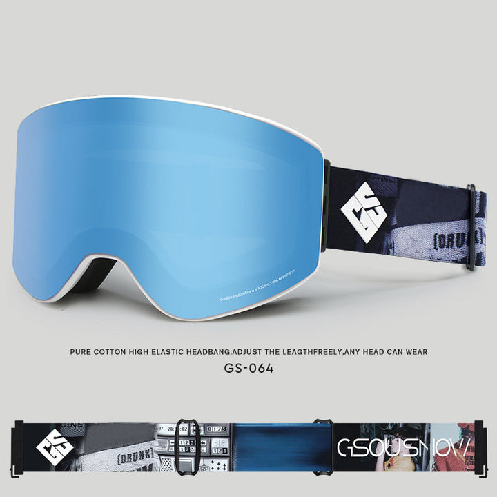 Gsou Snow Lunettes de ski cylindriques argentées pour adulte, anti-buée, verres interchangeables, sans cadre