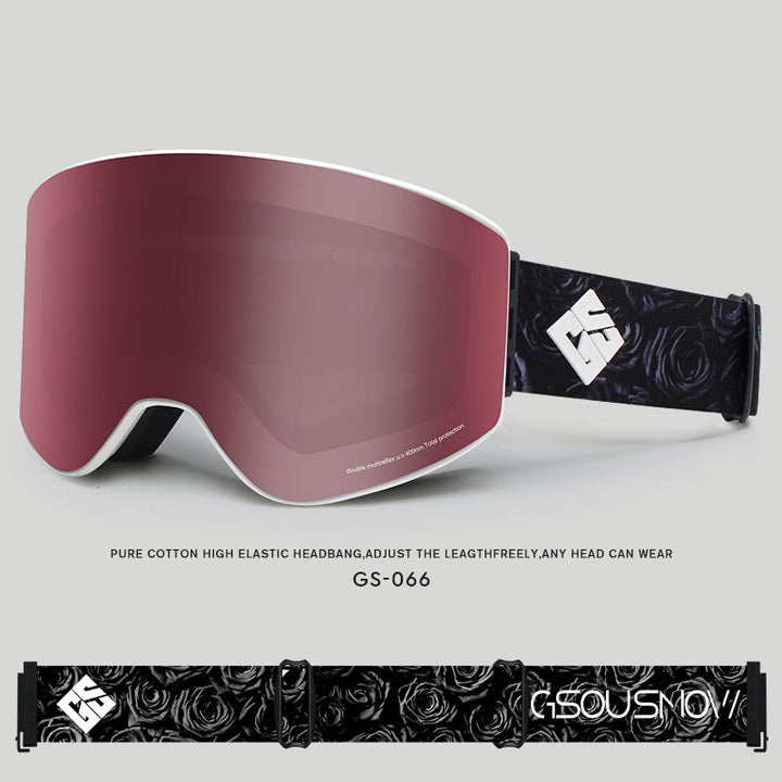 Gsou Snow Lunettes de ski cylindriques argentées pour adulte, anti-buée, verres interchangeables, sans cadre