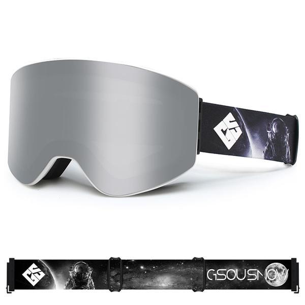 Gsou Snow Lunettes de ski cylindriques argentées pour adulte, anti-buée, verres interchangeables, sans cadre