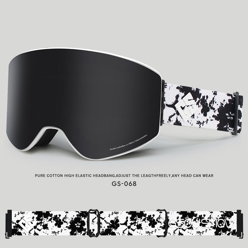 Gsou Snow Lunettes de ski cylindriques argentées pour adulte, anti-buée, verres interchangeables, sans cadre