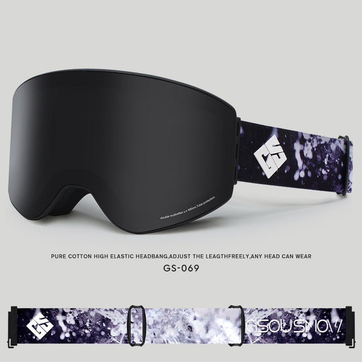 Gsou Snow Lunettes de ski cylindriques argentées pour adulte, anti-buée, verres interchangeables, sans cadre