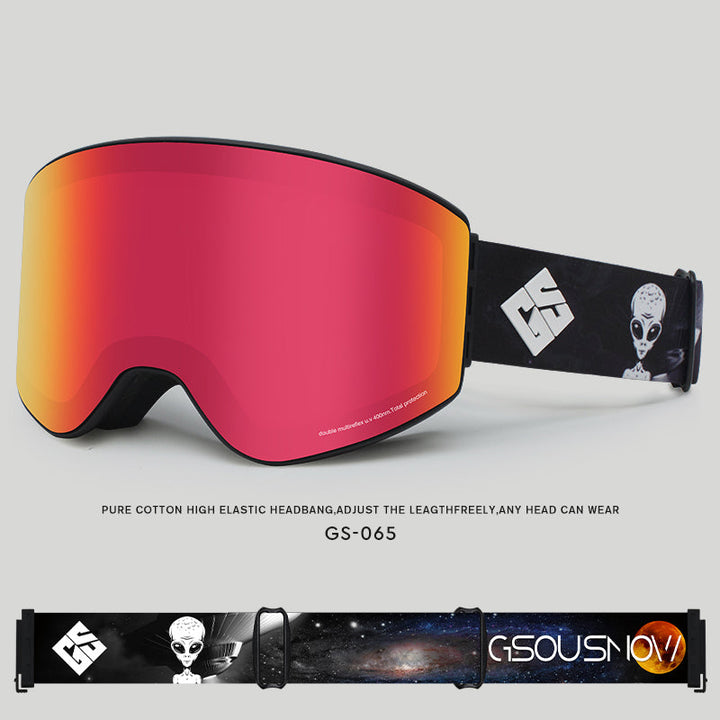 Gsou Snow Lunettes de ski cylindriques argentées pour adulte, anti-buée, verres interchangeables, sans cadre