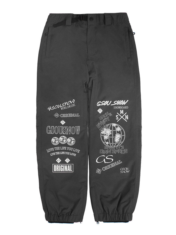 Gsou Snow Men's Light Grey Print Ski Pants