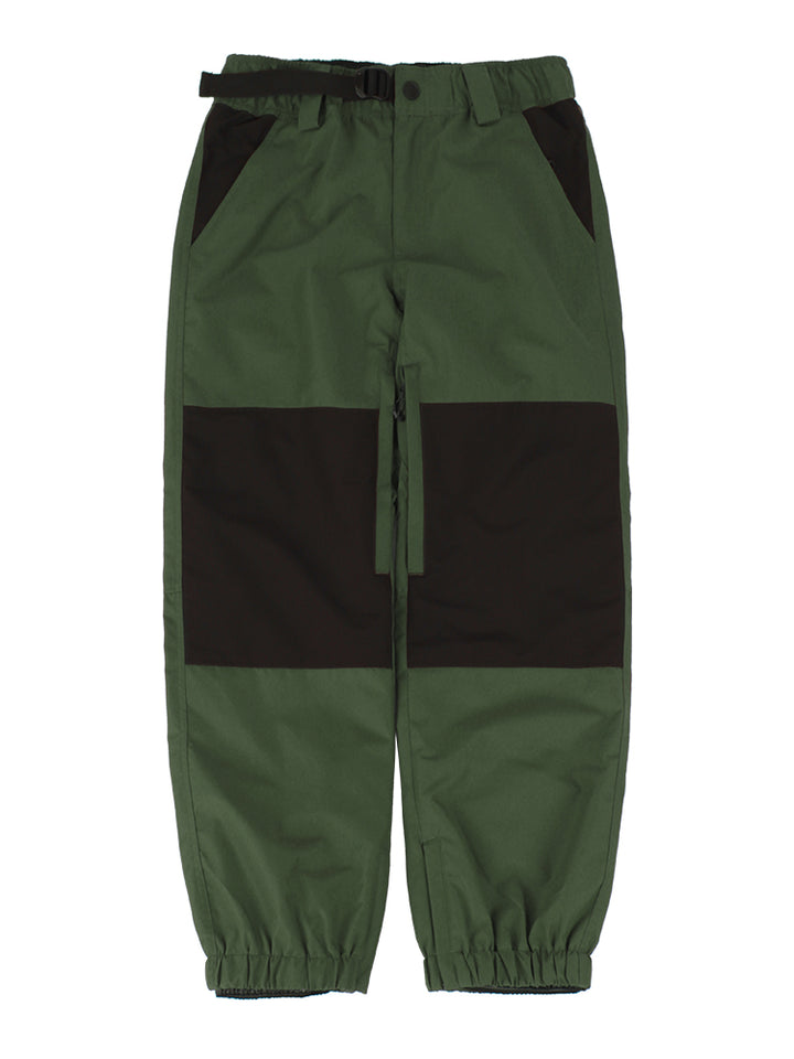 Unisex Army Green Color-Block Straight-Leg Snow Pants