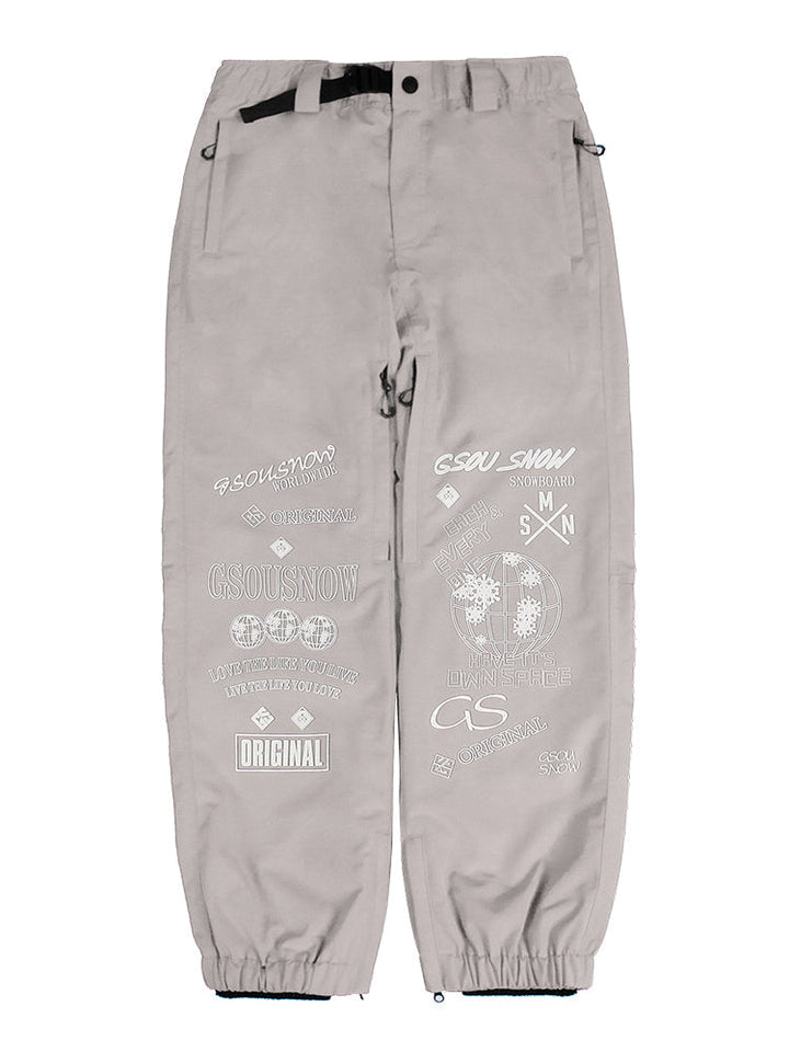 Gsou Snow Men's Light Grey Print Ski Pants